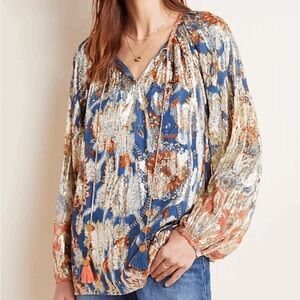 Anthropologie Verb by Pallavi Singhee Metallic
Printed Tunic with Tassels, M